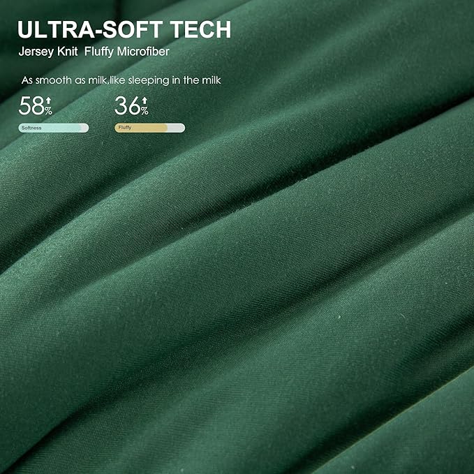 COTTEBED Forest Green Comforter Queen Size, Jersey Knit Cotton T-Shirt Feel Ultra-Soft Cute Cozy Lightweight Bedding Blanket Quilt Down Set & Pillowcase All Season Use Emerald Hunter Green,Full/Queen - LeafyLoom