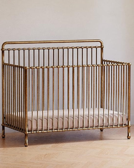 NAMESAKE Winston 4-in-1 Convertible Metal Crib in Vintage Gold, Greenguard Gold Certified - LeafyLoom