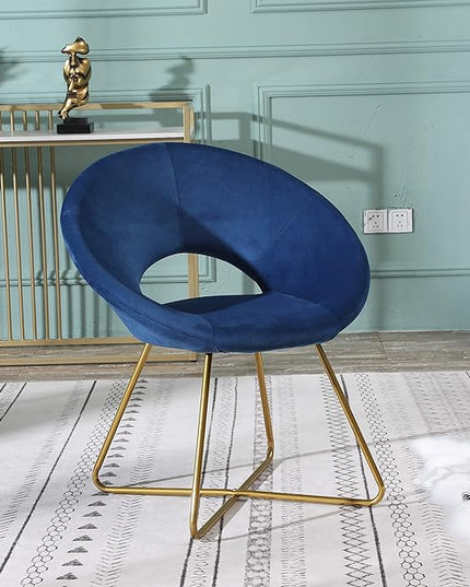 Roundhill Furniture Slatina Silky Velvet Upholstered Accent Chair with Gold Tone Finished Base, 25D x 28W x 31.5H in, Blue - LeafyLoom