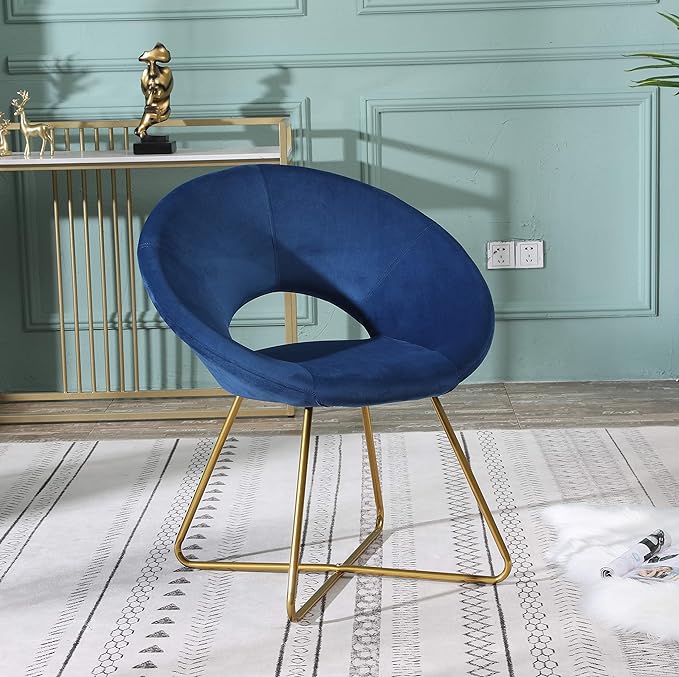 Roundhill Furniture Slatina Silky Velvet Upholstered Accent Chair with Gold Tone Finished Base, 25D x 28W x 31.5H in, Blue - LeafyLoom