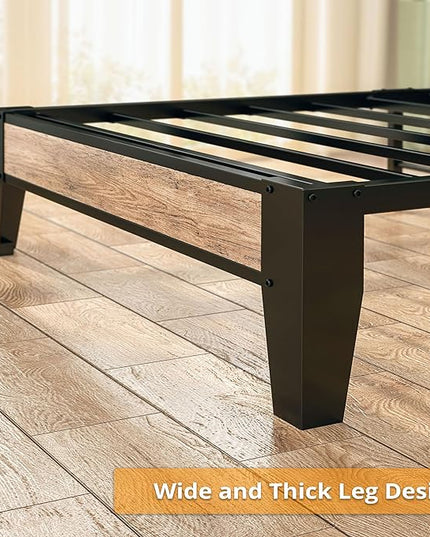 LIKIMIO Twin Bed Frames, Storage Headboard with Charging Station, Solid and Stable, Noise Free, No Box Spring Needed, Easy Assembly (Walnut and Beige) - LeafyLoom