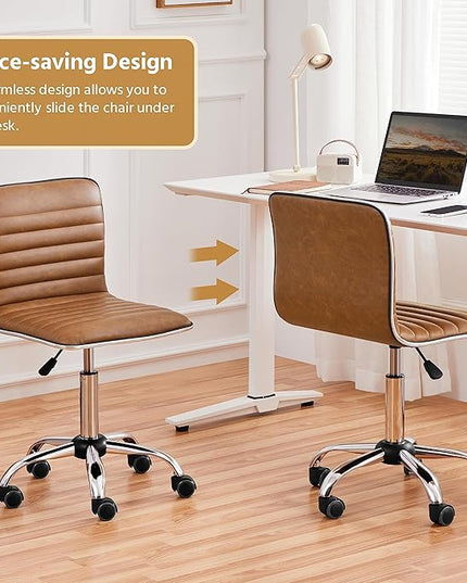 Yaheetech Low Back PU Leather Ribbed Armless Office Chair, Ergonomic Swivel Computer Task Chair with Wheels for Office, Home - LeafyLoom