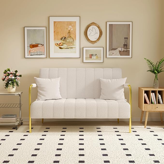 NicBex Sectional Couch Sofa with 2 Pillows Modern Cloud Couch for Living Room Furniture Sets with Metal Legs and Sponge Filled, Modular Sofa for Living Room, Bedroom, Apartment, 58.66" L, White - LeafyLoom