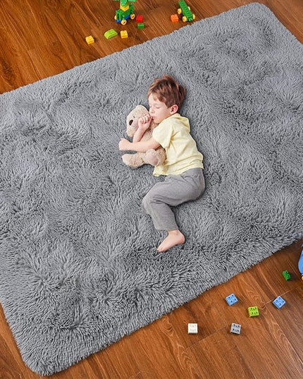 Softlife Rug for Living Room 5.3x7.6 Feet Area Rug for Bedroom Super Soft Shaggy Rugs for Kids Room Fluffy Fuzzy Carpets Long Plush Bedside Rug Nursery Christmas Home Decoration for Boys Girls, Grey - LeafyLoom