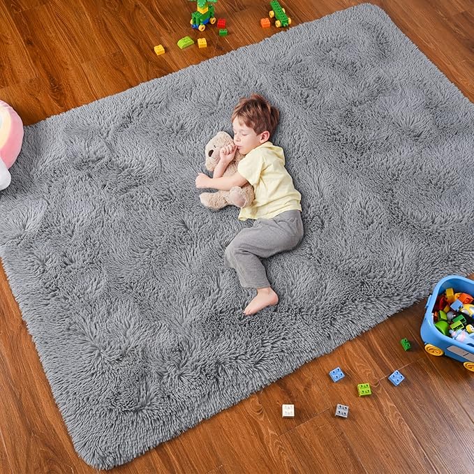 Softlife Grey 4x5.3 Feet Area Rug for Living Room Bedroom Super Soft Shaggy Rugs for Boys Girls Kids Room Fluffy Fuzzy Carpets Long Plush Bedside Rug Nursery Christmas Home Decoration - LeafyLoom
