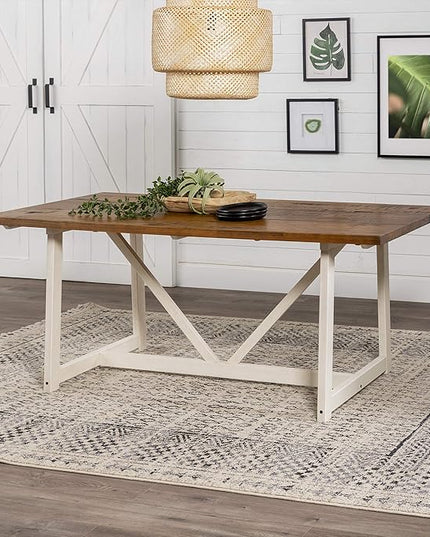 Walker Edison Modern Farmhouse Dining Table Wood Small Dining Room Table Sets Dining Chairs. 72 Inch. White and Rustic Oak - LeafyLoom