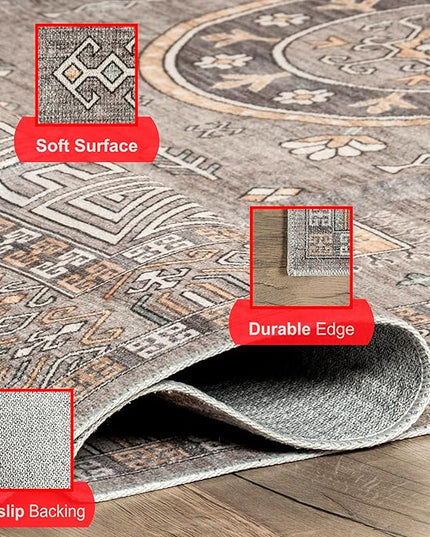 nuLOOM Tama Circle Medallion Machine Washable Ultra Thin Area Rug, 8' x 10', Brown - LeafyLoom