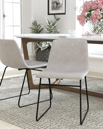 Flash Furniture Butler 18 Inch Commercial Grade LeatherSoft Dining Table Height Chair, Mid-Back Black Sled Base with Light Gray LeatherSoft Upholstery, Set of 2 - LeafyLoom