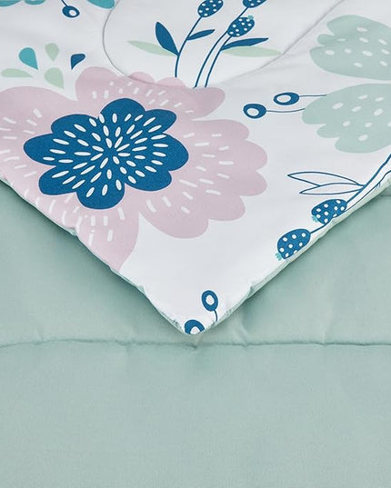 Amazon Basics 5 Piece Microfiber Kid's Bed-in-a-Bag Bedding Set, Toddler, Floral - LeafyLoom