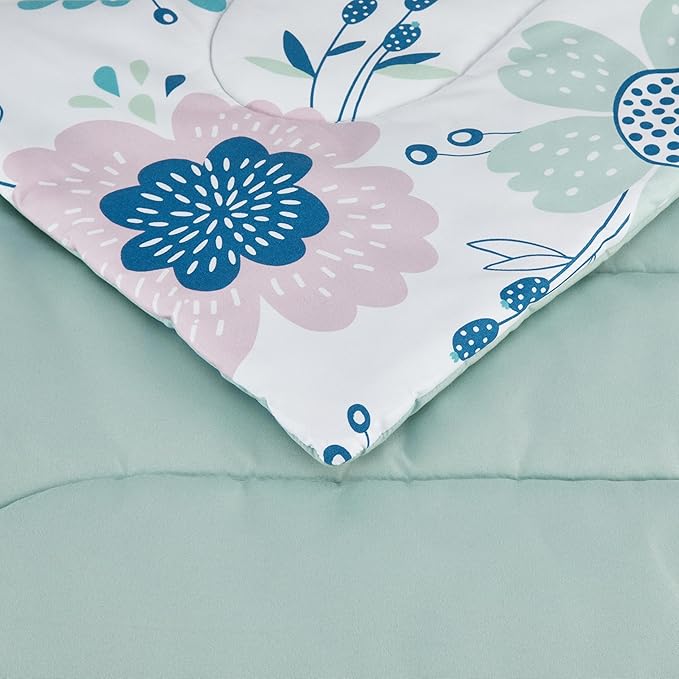 Amazon Basics 5 Piece Microfiber Kid's Bed-in-a-Bag Bedding Set, Toddler, Floral - LeafyLoom