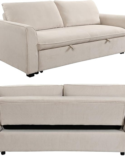 3 in 1 Oversized Convertible Loveseat Sleeper Sofa Bed,Soft Corduroy Upholstered Queen Love Seats Sofabed W/Pull Out Sleep Couch,Comfortable Cushions and Padded Armrests for Living Room - LeafyLoom