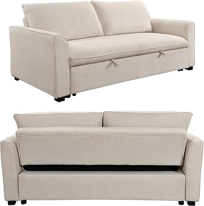 3 in 1 Oversized Convertible Loveseat Sleeper Sofa Bed,Soft Corduroy Upholstered Queen Love Seats Sofabed W/Pull Out Sleep Couch,Comfortable Cushions and Padded Armrests for Living Room - LeafyLoom