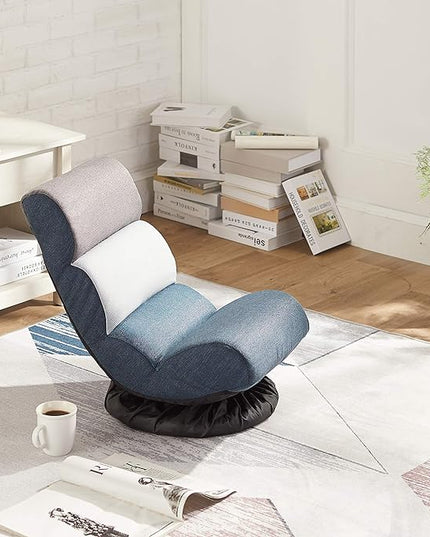Amazon Basics Swivel Compact Adjustable Foam Floor Chair, Blue, White, Grey, 24.1"D x 16.3"W x 21.7"H - LeafyLoom
