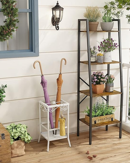 Hoctieon Ladder Shelf Bookcase, 4-Tier Industrial Tall Ladder Bookshelf with Metal Frame for Living Room, Kitchen, Home Office, Bedroom, Rustic Brown - LeafyLoom