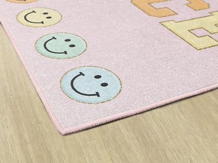 Flagship Carpets Schoolgirl Style This is Our Happy Place on Pink Educational Area Rug for Kids Room Seating Décor, Children's Classroom, Play Carpet for Teaching and Playroom, 7'6" x 12' - LeafyLoom