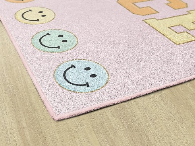 Flagship Carpets Schoolgirl Style This is Our Happy Place on Pink Educational Area Rug for Kids Room Seating Décor, Children's Classroom, Play Carpet for Teaching and Playroom, 7'6" x 12' - LeafyLoom