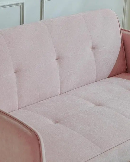 3-in-1 Multi-Functional Convertible Sofa, Chenille Sleeper Couch Pull-Out Bed, Loveseat Chaise Lounge with Adjustable Armrest and Reclining Backrest for Living Room, Small Space, Pink 53.5" - LeafyLoom