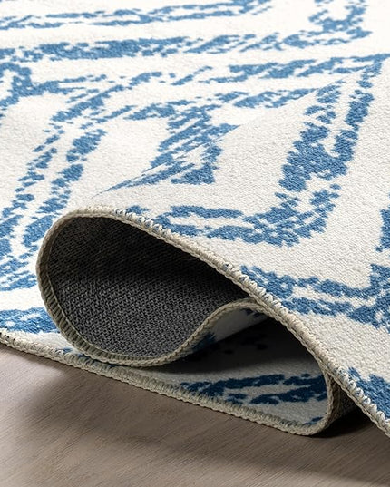 nuLOOM Rosanne Machine Washable Geometric Ultra Thin Area Rug, 9' x 12', Blue - LeafyLoom