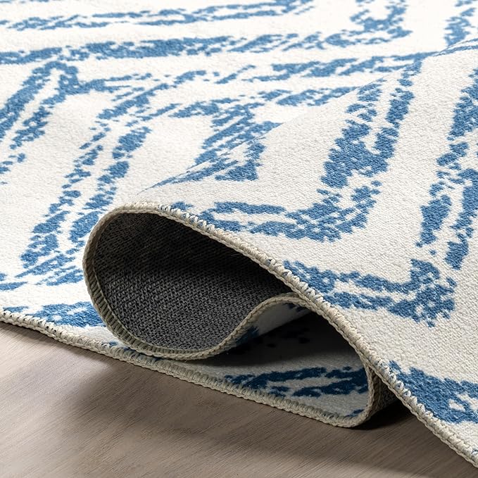 nuLOOM Rosanne Machine Washable Geometric Ultra Thin Area Rug, 9' x 12', Blue - LeafyLoom