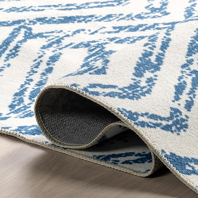 nuLOOM Rosanne Machine Washable Geometric Accent Rug, 3' x 5', Blue, Rectangular, 0.1" Thick - LeafyLoom