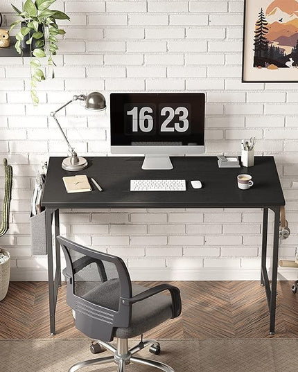 CubiCubi Computer Desk 40" Study Writing Table for Home Office, Modern Simple Style PC Desk, Black Metal Frame, Black - LeafyLoom