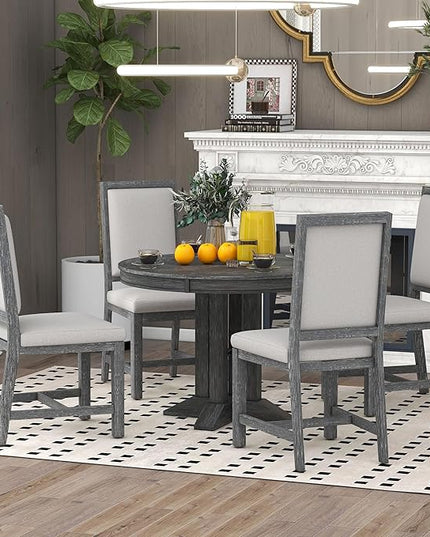 Extendable Round Upholstered, X-Shape Base, Modern Small Kitchen Chairs Room Home Furniture Breakfast Nook, Dining Table Set for 4-6, Black - LeafyLoom