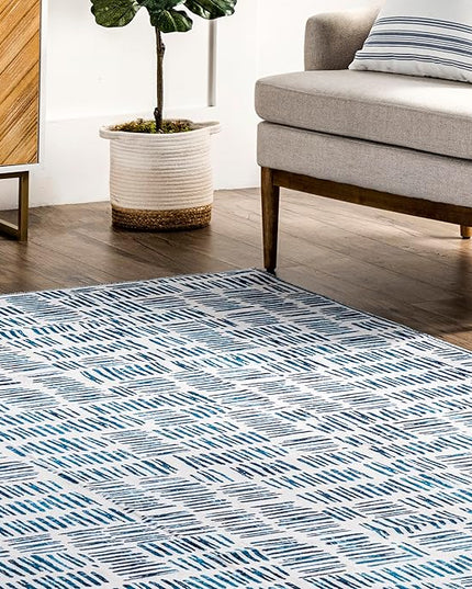 nuLOOM Mitzi Abstract Lines Machine Washable Ultra Thin Area Rug, 8' x 10', Blue - LeafyLoom