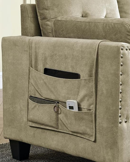 Velvet L Shaped Sofa with Reversible Chaise Lounge, Storage Ottoman, Pillows & Side Pocket, Button Tufted Backrest, 6-Seater Upholstered Corner Sectional Couches for Living Room Furniture Set - LeafyLoom