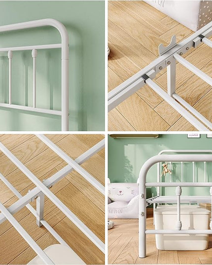 Vintage Twin Size Bed Frame with Headboard and Footboard Mattress Heavy Duty Metal Platform Bed Frame Steel Slat Support (Twin, White) - LeafyLoom