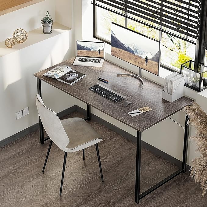 Coleshome 48 Inch Computer Desk, Modern Simple Style Desk for Home Office, Study Student Writing Desk, Grey Oak - LeafyLoom