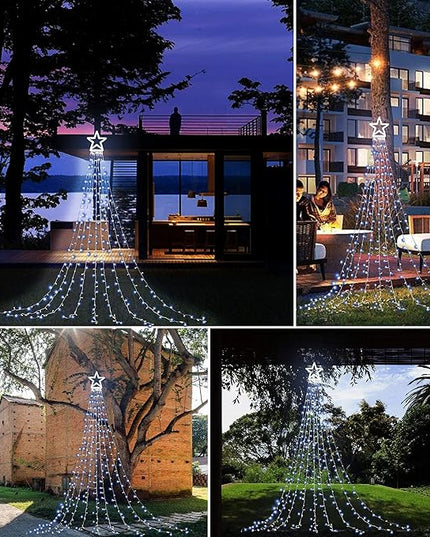 PUHONG Christmas Decoration Outdoor Star String Lights,16.4Ft Christmas Tree Toppers Lights 320 LED 8 Memory Modes with 14" Lighted Star for Halloween Christmas New Year Holiday Birthday(White) PUHONG