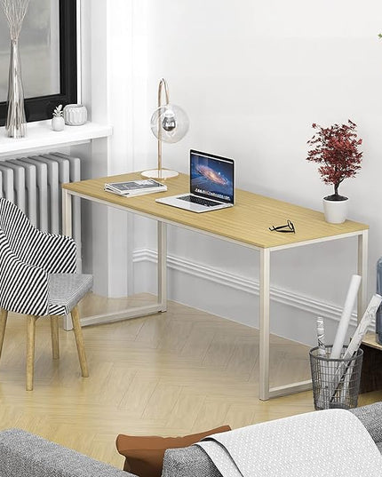 SHW Home Office 55 Inch Computer Desk, 24" Deep, Oak - LeafyLoom