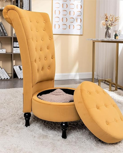 Mustard Yellow Velvet Accent Chair with Storage and Luxurious Upholstery, Retro Design and Versatile Usage for Livingroom, Bedroom, Lounge and Office - LeafyLoom