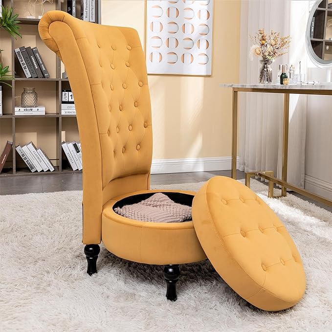 Mustard Yellow Velvet Accent Chair with Storage and Luxurious Upholstery, Retro Design and Versatile Usage for Livingroom, Bedroom, Lounge and Office - LeafyLoom