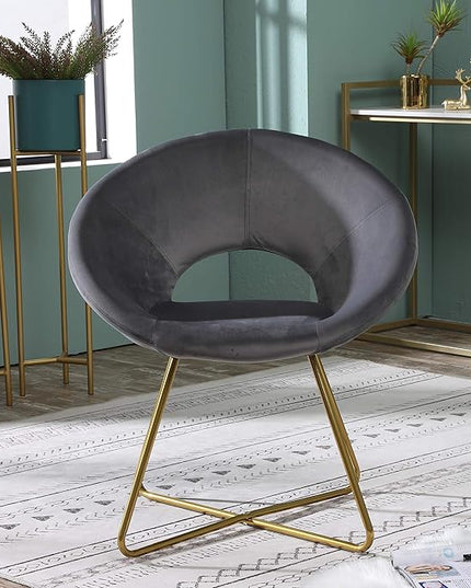 Roundhill Furniture Slatina Silky Velvet Upholstered Accent Chair with Gold Tone Finished Base, 25D x 28W x 31.5H in, Gray - LeafyLoom