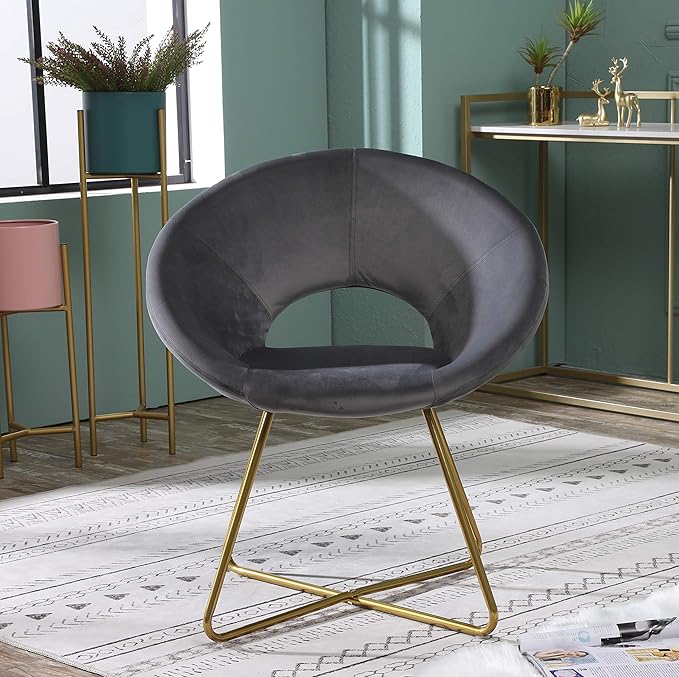 Roundhill Furniture Slatina Silky Velvet Upholstered Accent Chair with Gold Tone Finished Base, 25D x 28W x 31.5H in, Gray - LeafyLoom