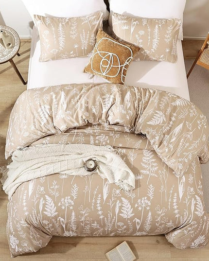 JANZAA Twin Comforter Taupe Comforter Set Floral Comforter Set Bedding Set White Flower Printed Lightweight Comforter with 1 Pillow Case for All Season Using - LeafyLoom