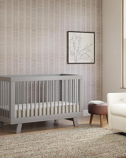 Babyletto Hudson 3-in-1 Convertible Crib with Toddler Bed Conversion Kit in Grey, Greenguard Gold Certified - LeafyLoom