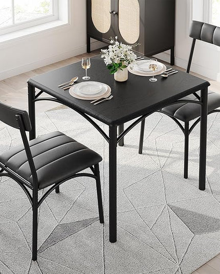 IDEALHOUSE Dining Table Set for 2, Kitchen Table and Chairs for 2, Dining Room Table Set with 2 Upholstered Chairs, 3 Piece Square Kitchen Table Set for Small Space, Apartment, Rustic Black - LeafyLoom