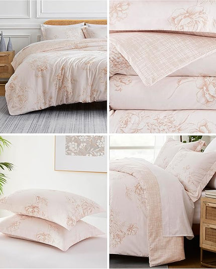 Southshore Fine Living, Inc. Twin Comforter Bedding Set, Down Alternative Floral Comforter with Matching Sham for Twin and Twin XL Beds, Reversible Print is 2 Colors in 1, Taupe & White - LeafyLoom