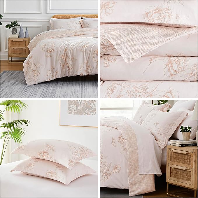Southshore Fine Living, Inc. Twin Comforter Bedding Set, Down Alternative Floral Comforter with Matching Sham for Twin and Twin XL Beds, Reversible Print is 2 Colors in 1, Taupe & White - LeafyLoom