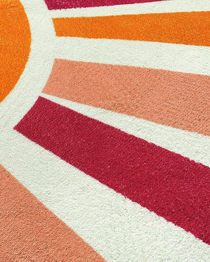Washable Rainbow Rug for Kids Room Playroom, 4'x 4'7" Boho Sun Kids Rug for Girls Boys, Non-Slip Orange Carpet Small Play Rug for Tent Reading Corner Dorm Entryway - LeafyLoom