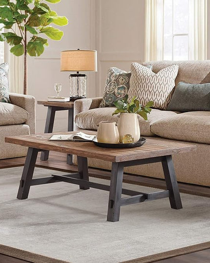 Alaterre Furniture Adam 48" L Solid Wood Coffee Table - LeafyLoom