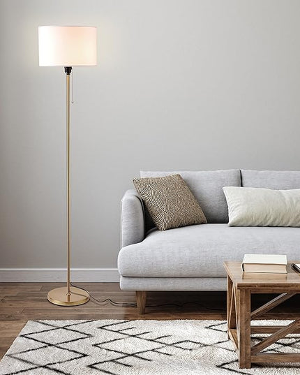 O’Bright Ted - Drum Shade Standing Lamp, Pull Chain Switch, E26 Socket, Modern Minimalist Design, Simple Floor Lamp for Living Room, Bedroom, Office, Antique Brass - LeafyLoom