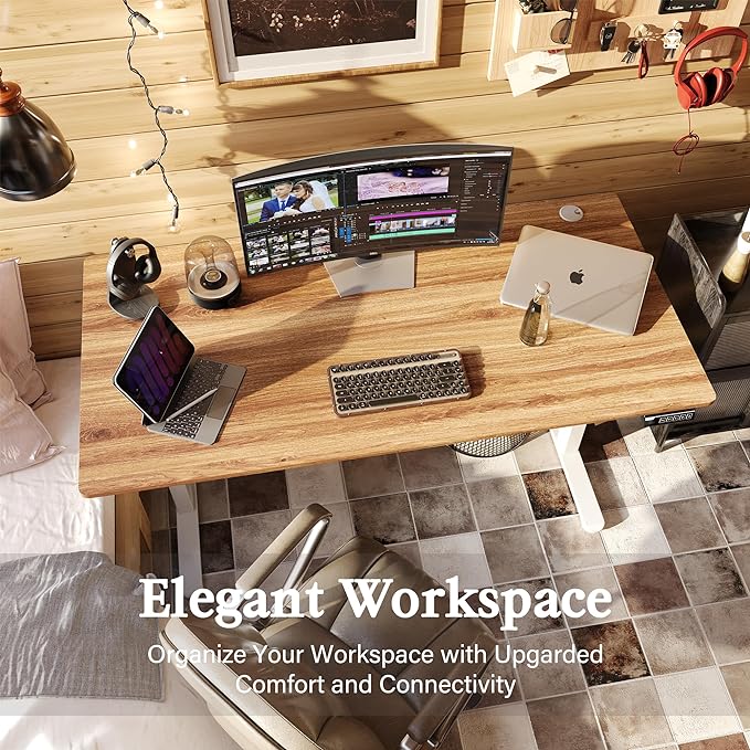 Monomi Electric Standing Desk, 55 x 24 inches Height Adjustable Desk, Ergonomic Home Office Sit Stand Up Desk with Memory Preset Controller (Natural Top/White Frame) - LeafyLoom