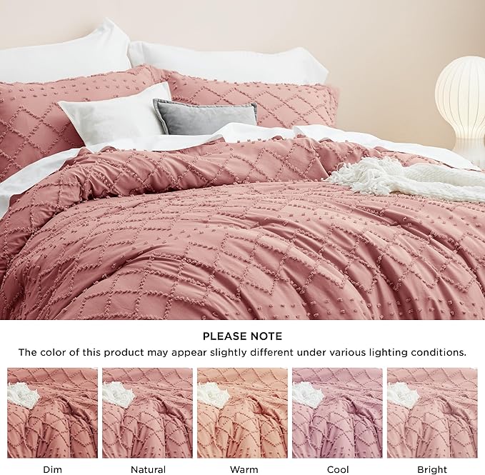 Bedsure Twin/Twin XL Comforter Set - Pink Clay Boho Twin Extra Long Comforter Set for College, Shabby Chic Dorm Bedding Set, 2 Pieces Modern Farmhouse Bed Set, includes 1 Pillow Sham - LeafyLoom