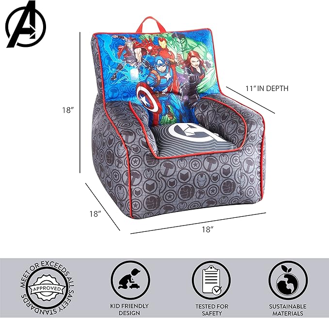 Idea Nuova Marvel Avengers Toddler Nylon Bean Bag Chair with Piping & Top Carry Handle, Large - LeafyLoom