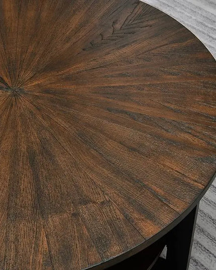 MODERION Round Coffee Table with Storage Shelf, Farmhouse Living Room Cocktail Black Metal Legs, Circular Solid Wood Center Tea Table, Sofa 35.3-''Dx17.8-''H, Natural Brown KFZ1338NC - LeafyLoom