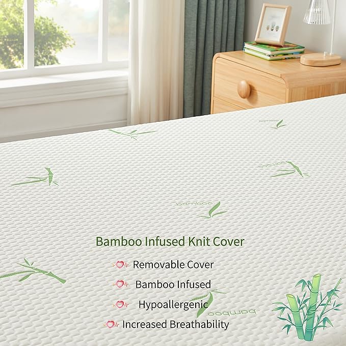 Twin Mattress, 6 Inch Memory Foam Mattress in a Box for Kids with Breathable Bamboo Cover, Medium Firm Gel Mattress for Bunk Bed, Trundle Bed, CertiPUR-US Certified - LeafyLoom