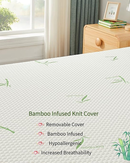 Twin XL Mattress, 5 Inch Memory Foam Mattress in a Box for Kids with Breathable Bamboo Cover, Medium Firm Gel Mattress for Bunk Bed, Trundle Bed, CertiPUR-US Certified - LeafyLoom